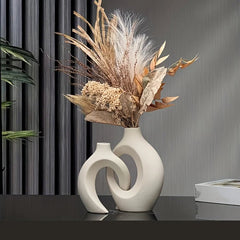 Ceramic Modern Vase – Nordic Hollow White Vase Set for Shelves - Hurbane Home