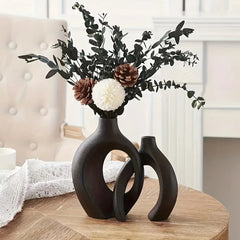 Ceramic Modern Vase – Nordic Hollow White Vase Set for Shelves - Hurbane Home