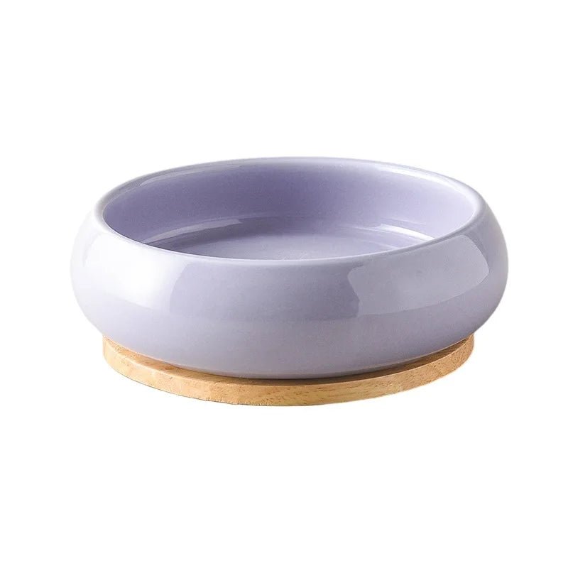 Ceramic Pet Bowl - Bamboo Base Non Slip Elevated Dish - Ceramic Pet Bowl - Hurbane Home