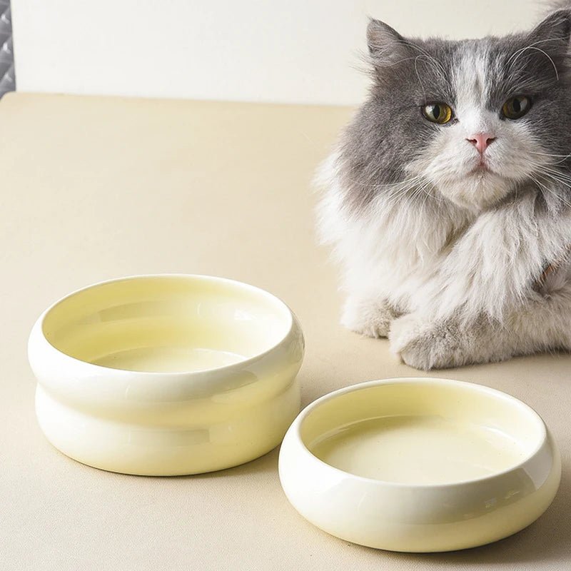 Ceramic Pet Bowl - Bamboo Base Non Slip Elevated Dish - Ceramic Pet Bowl - Hurbane Home