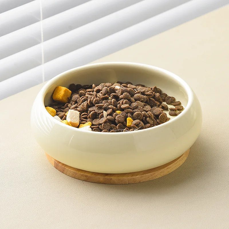 Ceramic Pet Bowl - Bamboo Base Non Slip Elevated Dish - Ceramic Pet Bowl - Hurbane Home