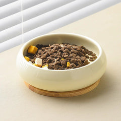 Ceramic Pet Bowl - Bamboo Base Non Slip Elevated Dish - Ceramic Pet Bowl - Hurbane Home