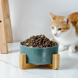 Ceramic Pet Bowl - Double Bowl Wooden Stand with Placemat - Ceramic Pet Bowl - Hurbane Home