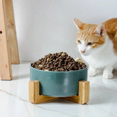 Ceramic Pet Bowl - Double Bowl Wooden Stand with Placemat - Ceramic Pet Bowl - Hurbane Home