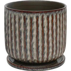 Ceramic Planter – 8 - Inch Textured Taupe Pot with Saucer - Hurbane Home