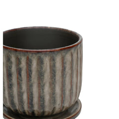 Ceramic Planter – 8 - Inch Textured Taupe Pot with Saucer - Hurbane Home
