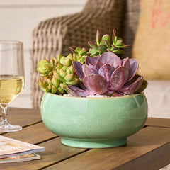 Ceramic Planter – Reactive Glaze Green Pot with Drainage Plug - Hurbane Home