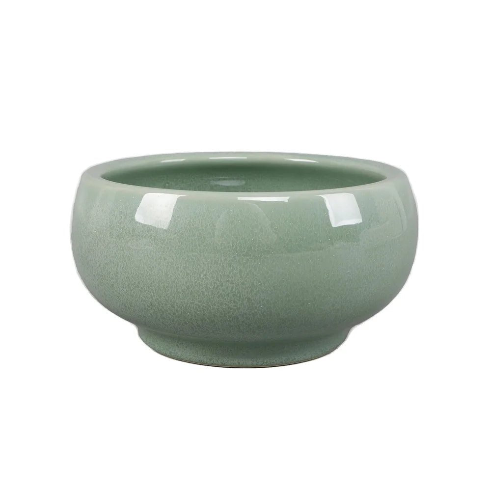 Ceramic Planter – Reactive Glaze Green Pot with Drainage Plug - Hurbane Home