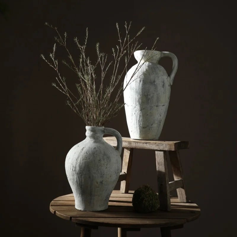 Ceramic Vase – Handmade Distressed Farmhouse Crackle Glaze Centerpiece - Hurbane Home