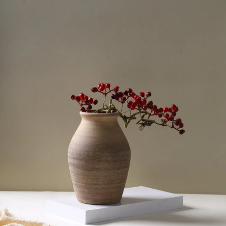 Rustic ceramic vase with rough-glazed surface