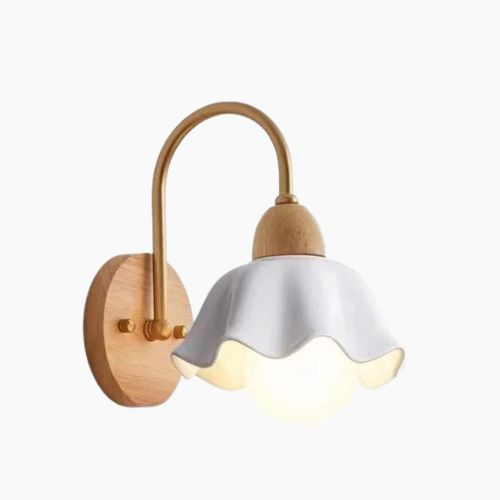 Japanese Wooden Wall Sconce Lamp with Frosted Glass Shade