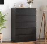 Chest of Drawers - Sleek Black 5 - Drawer Dresser for Stylish Storage Solution - Hurbane Home