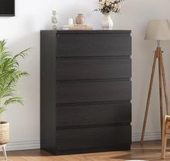 Chest of Drawers - Sleek Black 5 - Drawer Dresser for Stylish Storage Solution - Hurbane Home