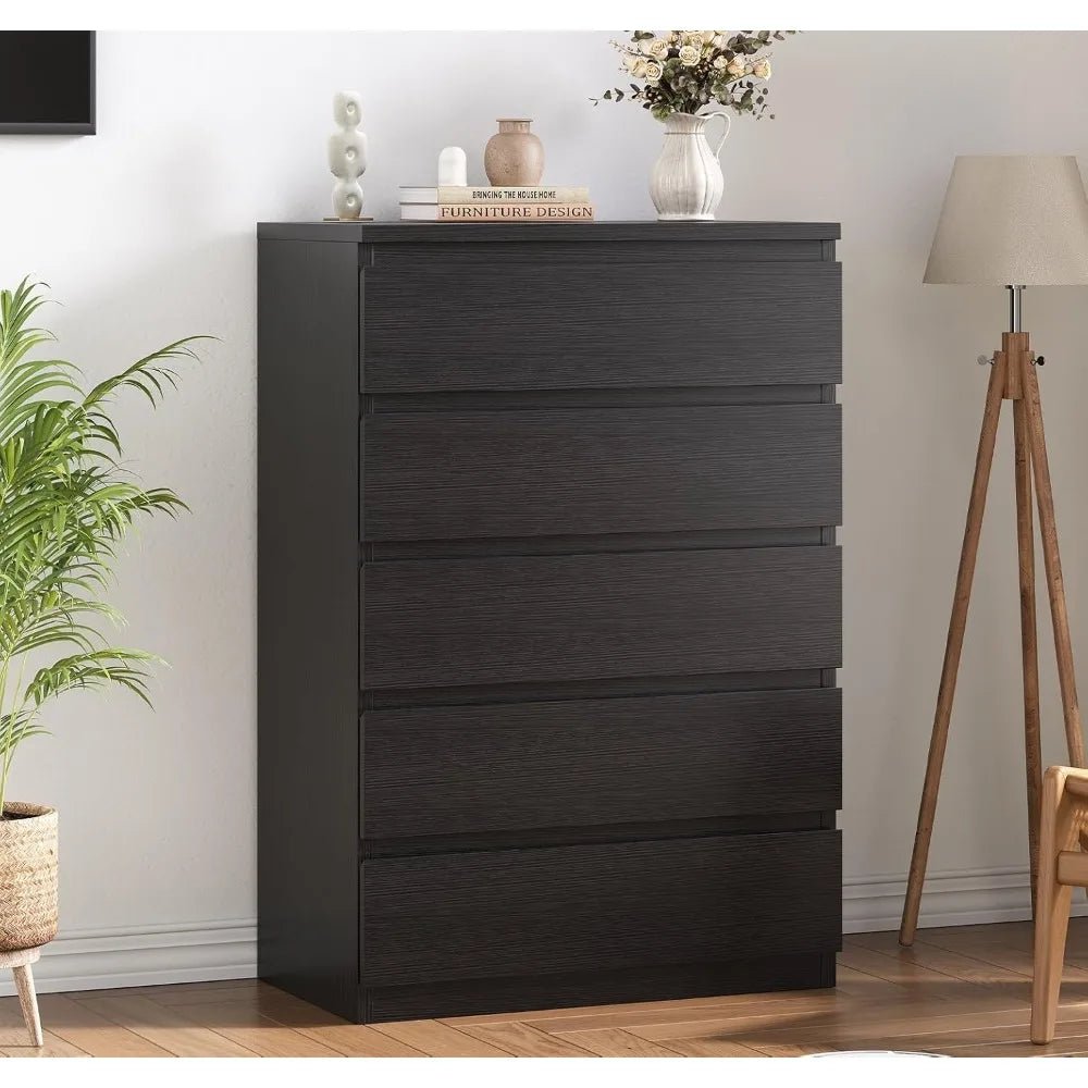 Chest of Drawers - Sleek Black 5 - Drawer Dresser for Stylish Storage Solution - Hurbane Home