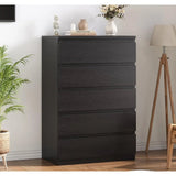 Chest of Drawers - Sleek Black 5 - Drawer Dresser for Stylish Storage Solution - Hurbane Home