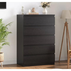 Chest of Drawers - Sleek Black 5 - Drawer Dresser for Stylish Storage Solution - Hurbane Home