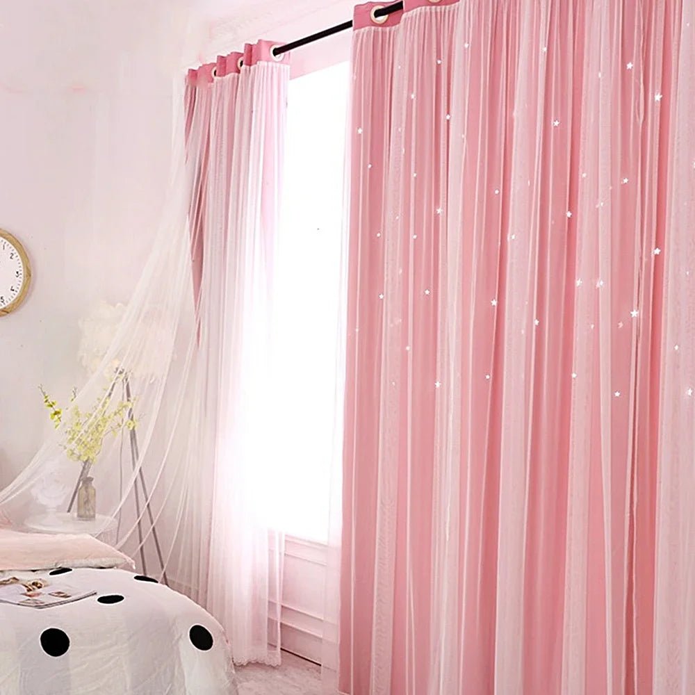 Childrens Curtains – Romantic Star Sheer Double - Layer Window Drapes - Hurbane Home