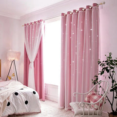 Childrens Curtains – Romantic Star Sheer Double - Layer Window Drapes - Hurbane Home