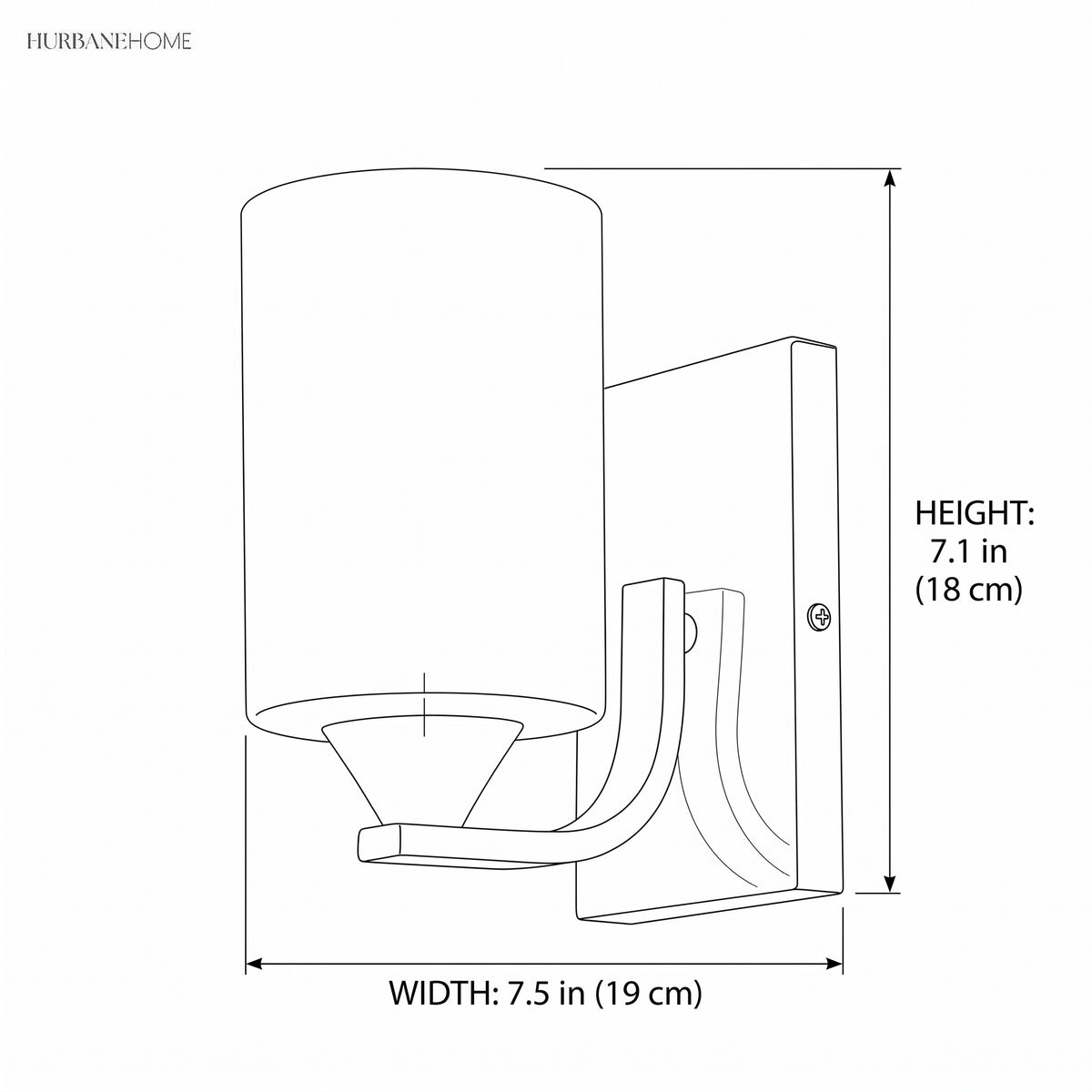 Dimension drawing of the single sconce, 7.5 inches wide and 7.1 inches high