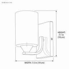 Dimension drawing of the single sconce, 7.5 inches wide and 7.1 inches high
