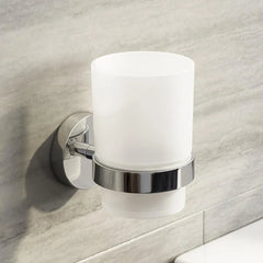 Chrome Toothbrush Holder with Cup - Stylish Wall Mount for Organized Bathroom - Wall Mounted Toothbrush Holder - Hurbane Home