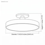 Dimension diagram: circular semi flush ceiling light, diameter 11.8 to 23.6 inches, height 5.1 inches