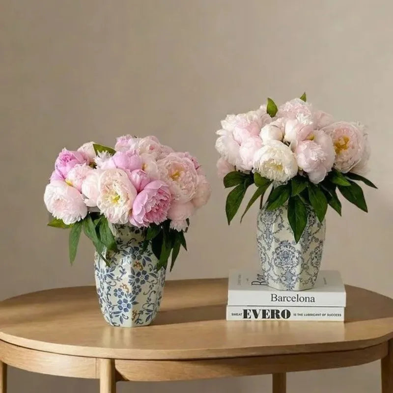 Classic porcelain vase accent with glossy glaze on tabletop