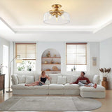 Clear carved glass ceiling light lit view