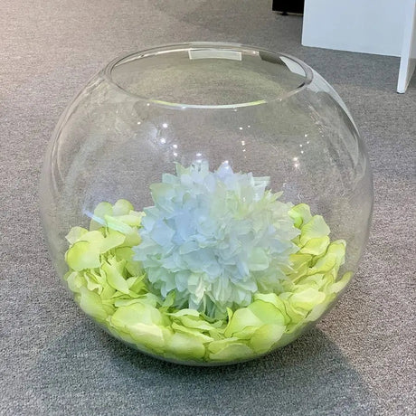 Clear Glass Bowl Vase - Elegant Centerpiece for Floral Displays - round glass vase - Hurbane Home