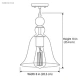 Line drawing of the pendant with height 10 in and width 8 in marked