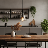 Clear Glass Bell Pendant Light Black Fitting for Kitchen Islands