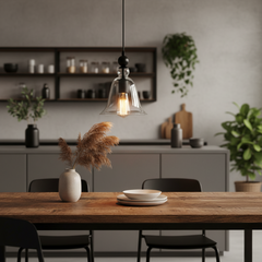 Clear Glass Bell Pendant Light Black Fitting for Kitchen Islands