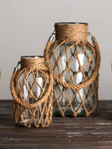 Clear Glass Vase – Hand - Woven Hemp Rope Boho Nordic Decor - Hurbane Home