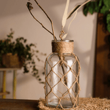 Clear Glass Vase – Hand - Woven Hemp Rope Boho Nordic Decor - Hurbane Home