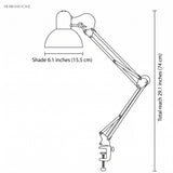 Dimension diagram of the clip-on swing arm desk lamp