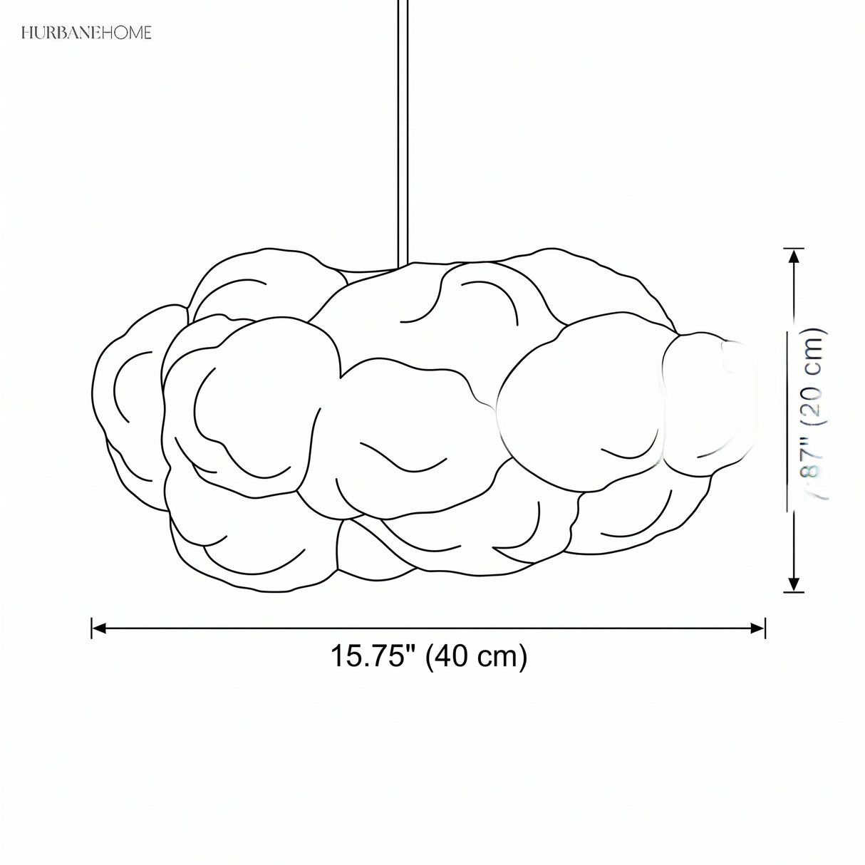 Cloud pendant light dimensions diagram - 40 cm width, 20 cm height