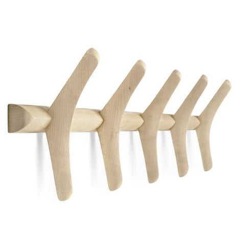 Solid oak coat rack wooden mounted in modern entryway