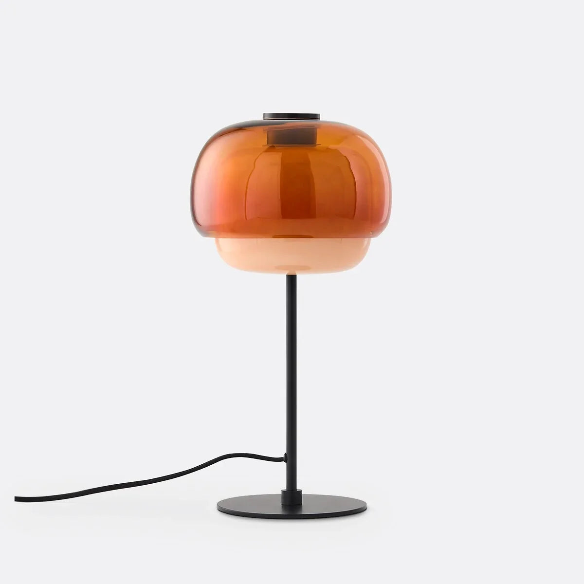 First colourway of the domed glass table lamp on a metal stem