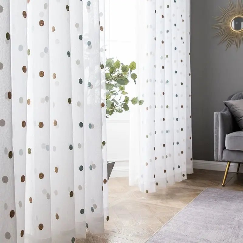 Colorful Embroidered Curtains – Sheer Voile Panel for Light - Filled Window - Hurbane Home
