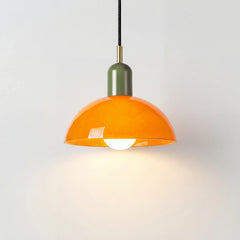 Colorful glass bowl pendant light shown in several bold shade colours