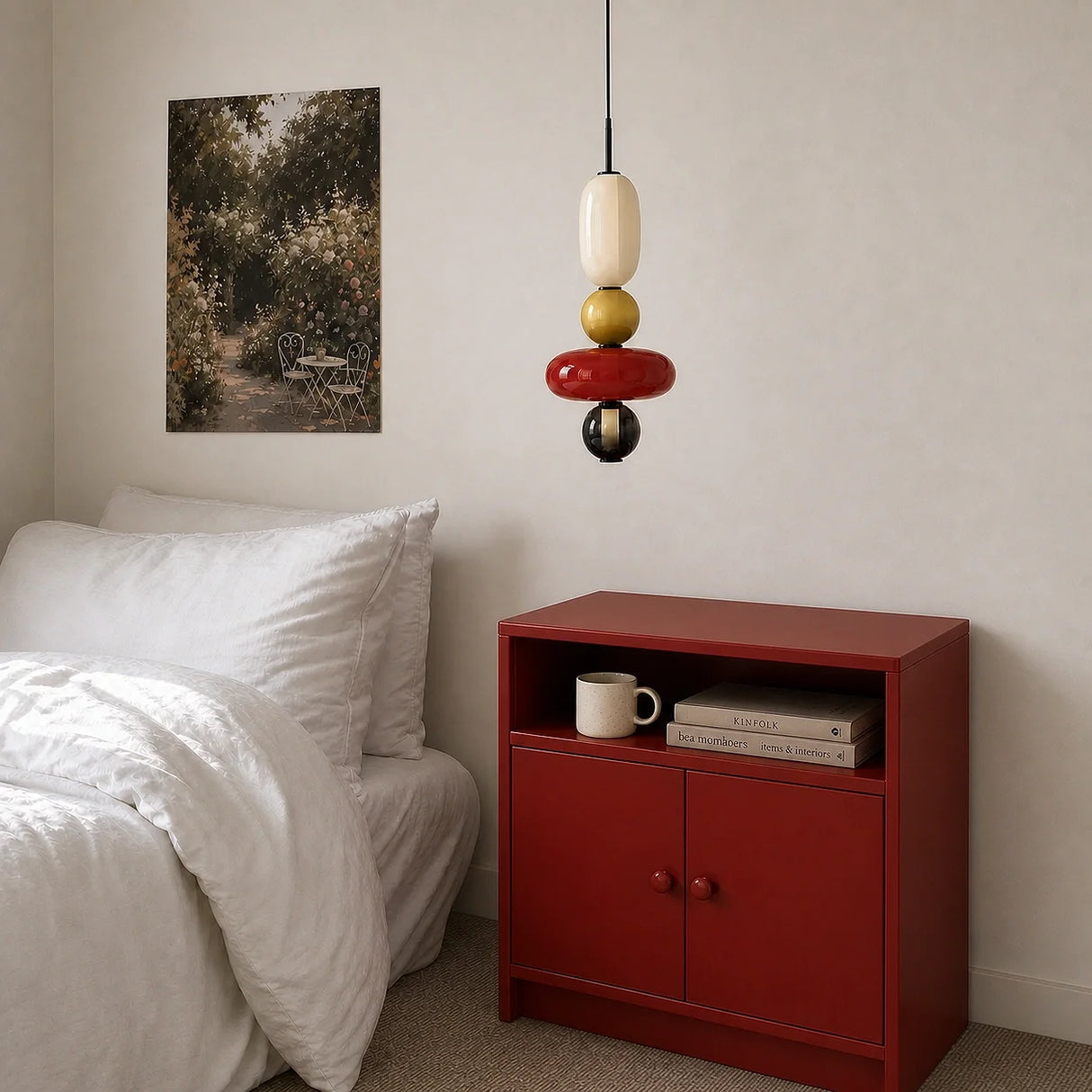 Stacked glass pendant light in warm amber tones with an integrated LED core
