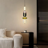 Colorful glass pendant light close view highlighting the integrated LED tube