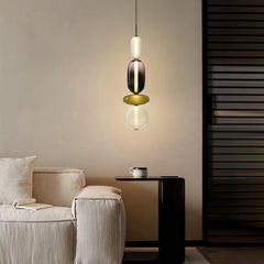 Colorful glass pendant light close view highlighting the integrated LED tube