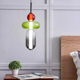 Colorful glass pendant light variant with red and green stacked jars