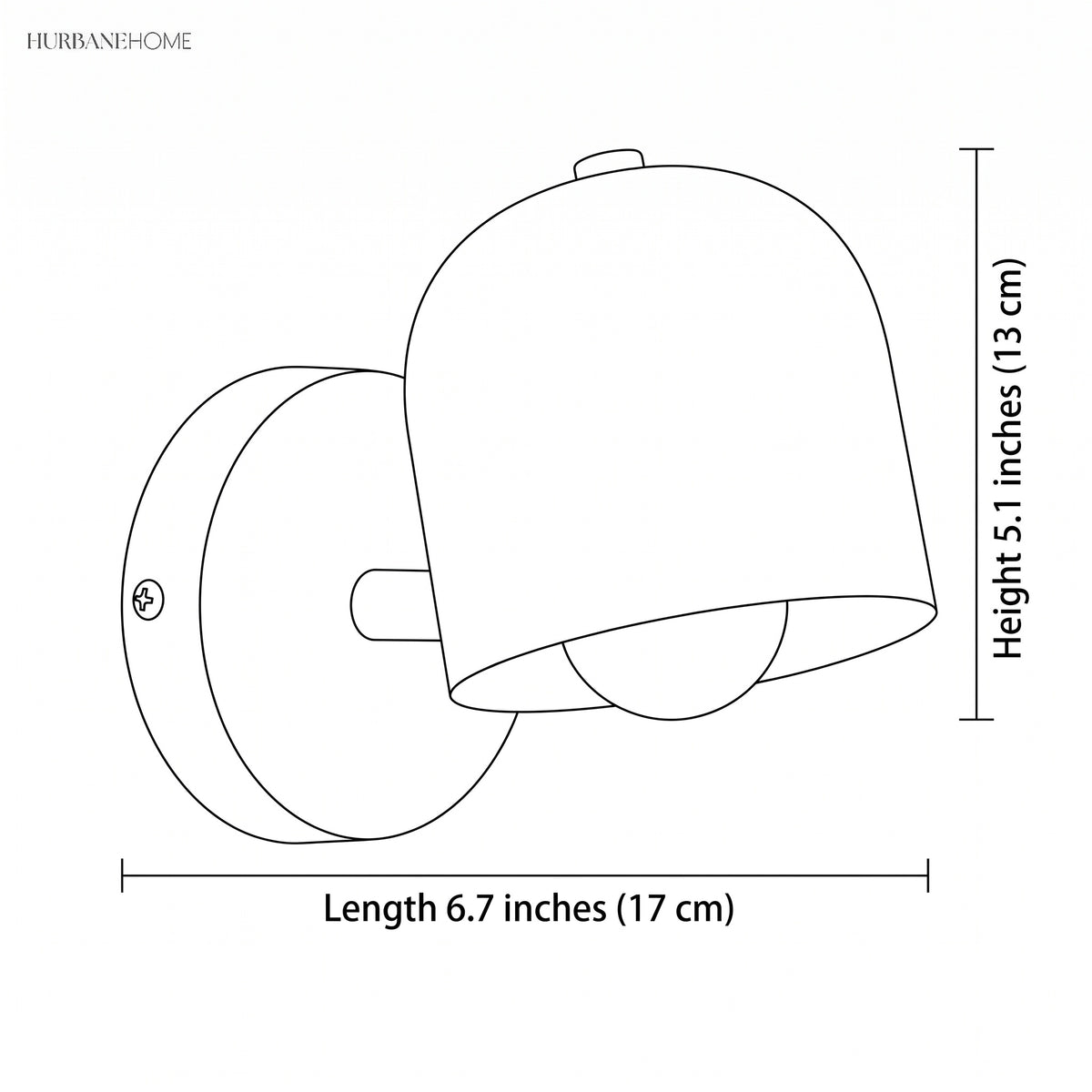 Line drawing of the macaron sconce with length and height labels