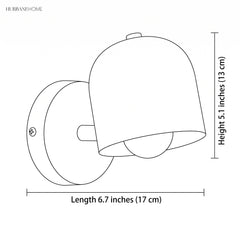 Line drawing of the macaron sconce with length and height labels