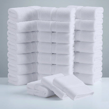Commercial Grade White Washcloths - 24 Pack, 100% Cotton, 550 GSM, Durable - Towels - Hurbane Home