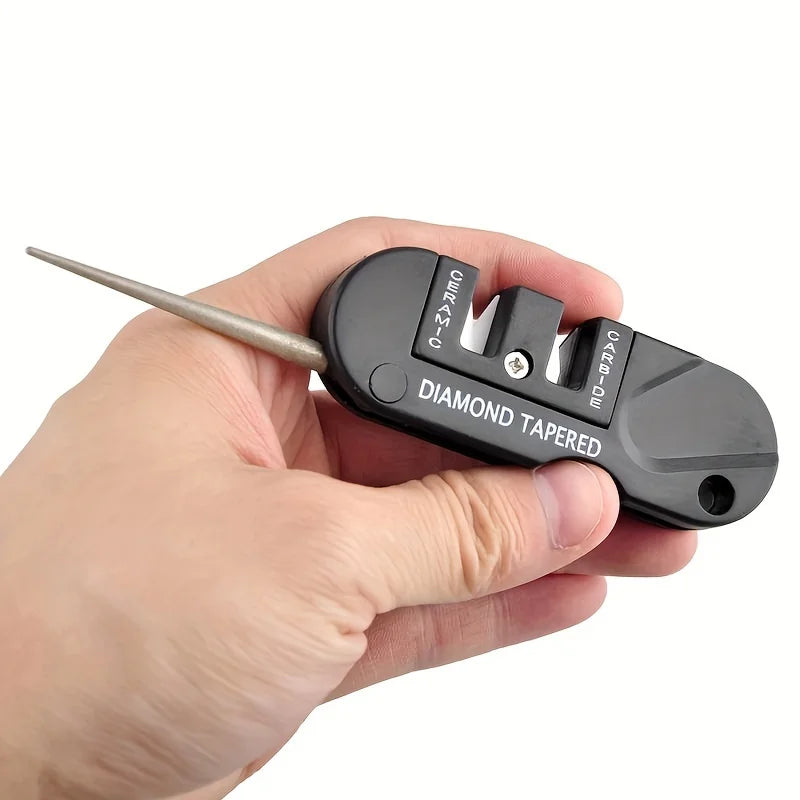 Tungsten knife sharpener stage for coarse blade restoration