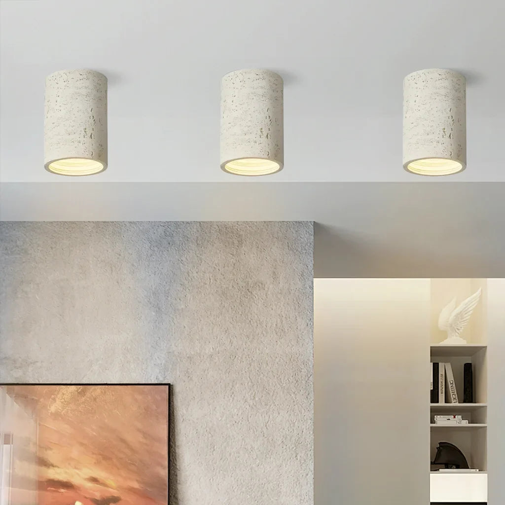 Textured composite ceiling light with diffused LED lighting, product angle view