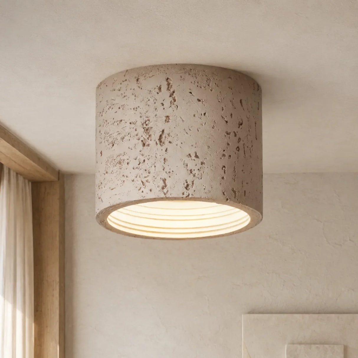 Composite cylinder ceiling light with ribbed diffuser lens underneath